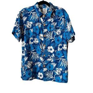 Disney Shirt Boys 9/10 Hawaiian Mickey Donald Duck Pluto Floral Button Up Top